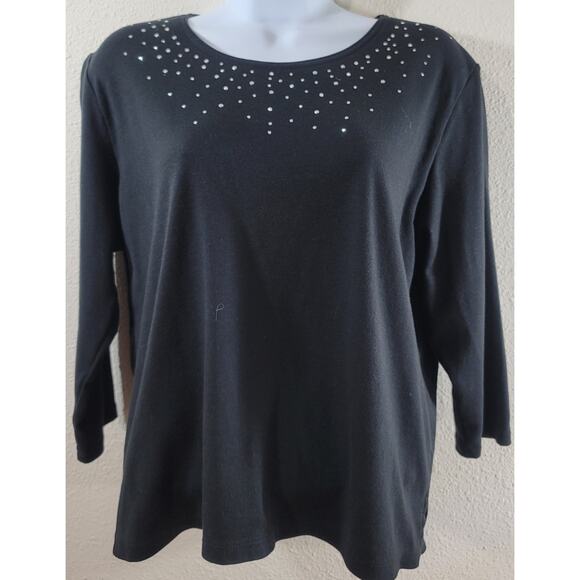Draper's & Damon's Black Studded Bodice Round Neck Top PL Lightweight Soft - Picture 1 of 6